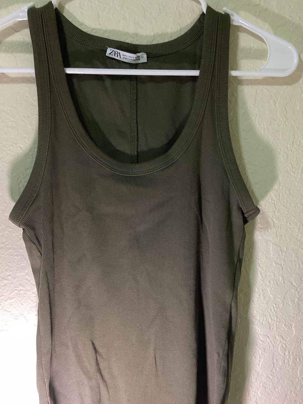 ZARA Olive Ribbed Scoop Neck Tank